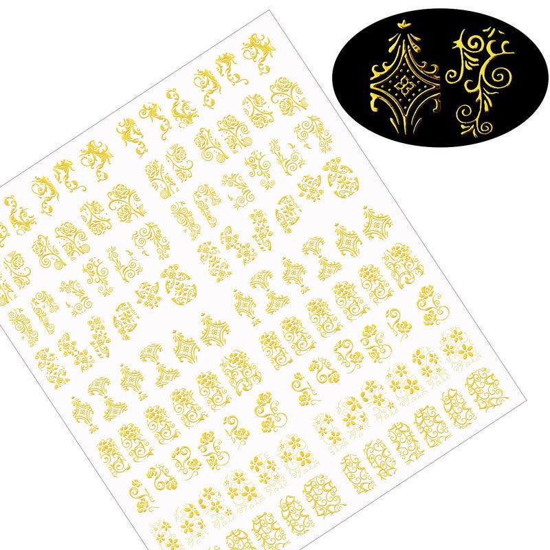 Mudder 216 Pieces 3D Flower Nail Art Stickers Decals Self-adhesive Nail Tips Decorations, 2 Sheet (Silver and Gold) - Image 3